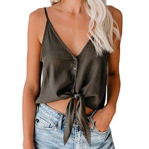 Cropped Button Down, Tie Front Tank 🖤FP